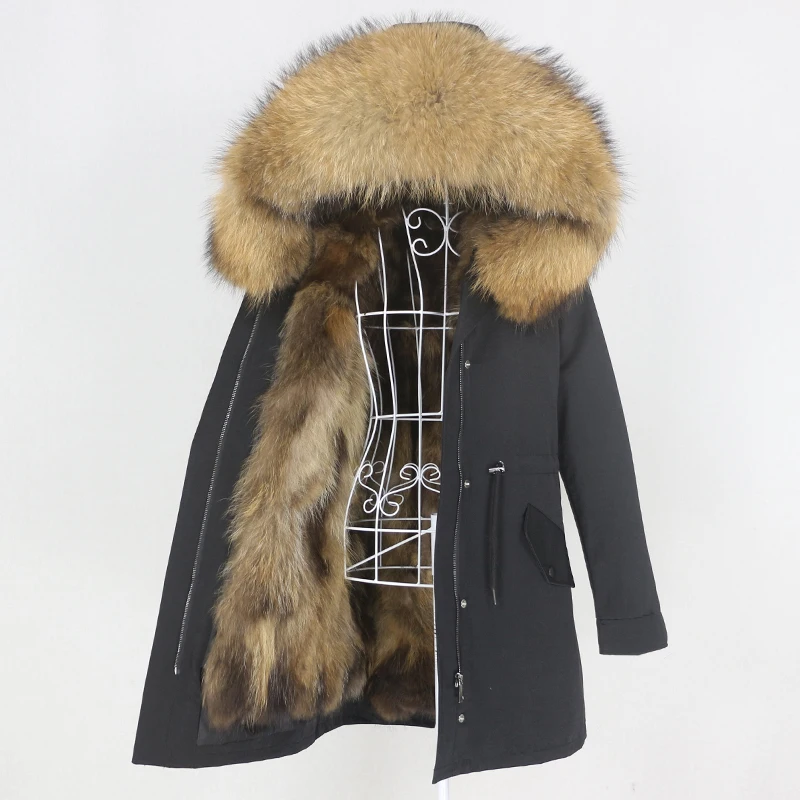 

2021 Real Fur Coat Winter Jacket Women Long Parka Waterproof Big Natural Raccoon Fur Collar Hood Thick Warm Real Fox Fur Liner