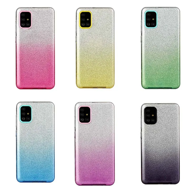 

3 In 1 TPU PC Gradient Glitter Bling Phone Case For Samsung S20, Multi colors