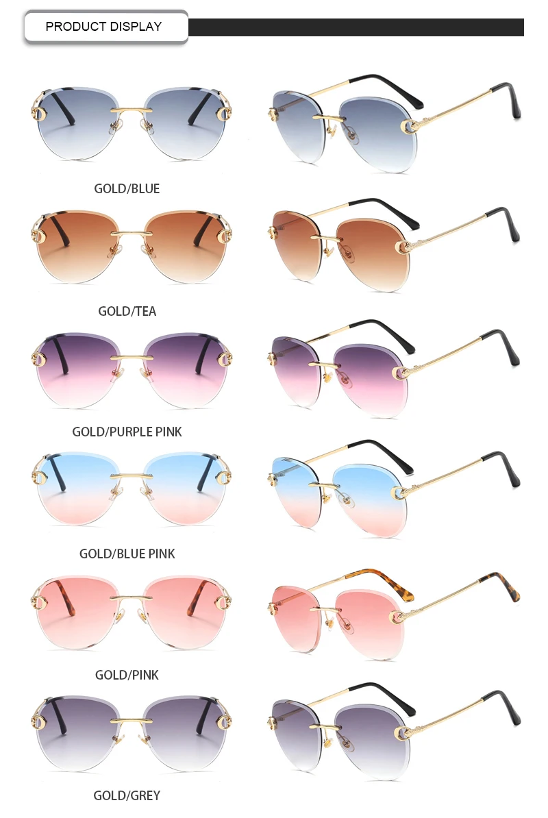 Wholesale Stylish OEM Rimless Metal Frame Circular Women Sunglasses