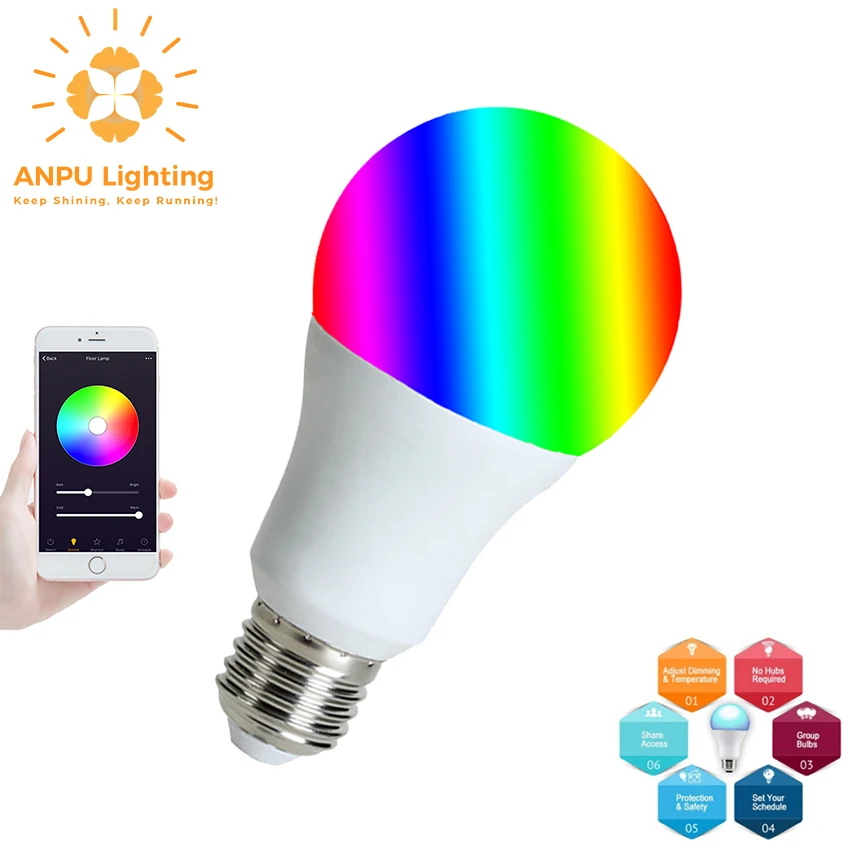 Smart WiFi Light Bulb lumiman Smart Bulb Kit LED RGB Color Changing Dimmable Bulb Compatible with Alexa, Google Home