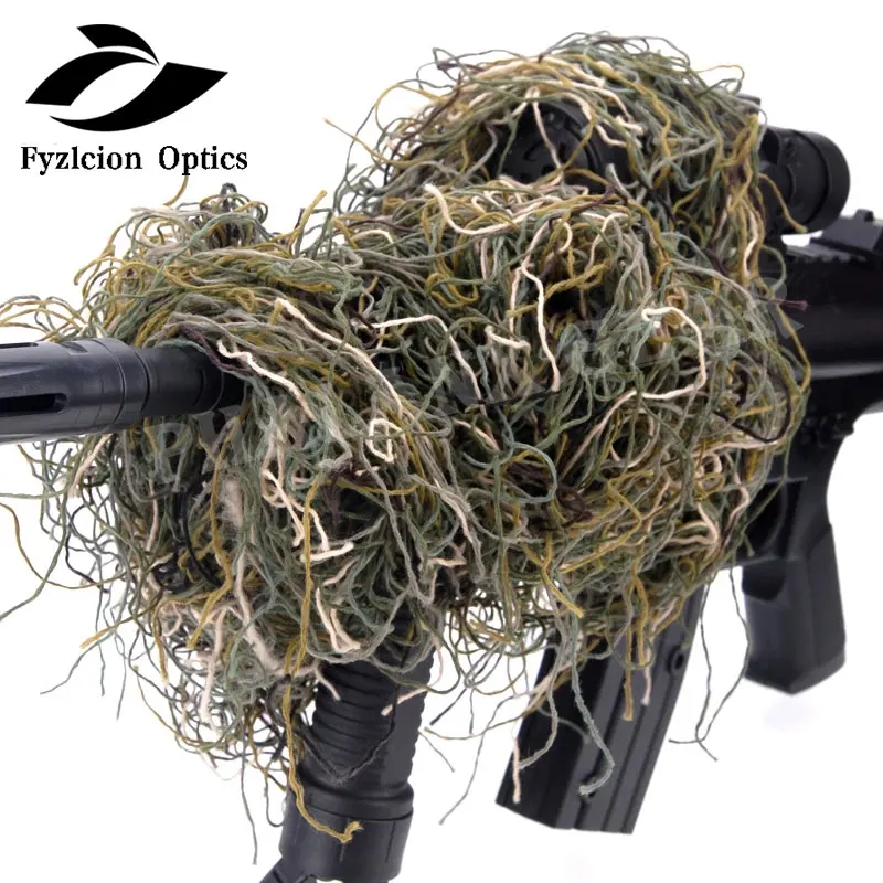 

Camouflage Forest Hunting Ghillie suit Camo 3D Rifle Gun Wrap Cover Use Elastic Strap For for Sniper Hunting Paintball Game, Woodland camouflage