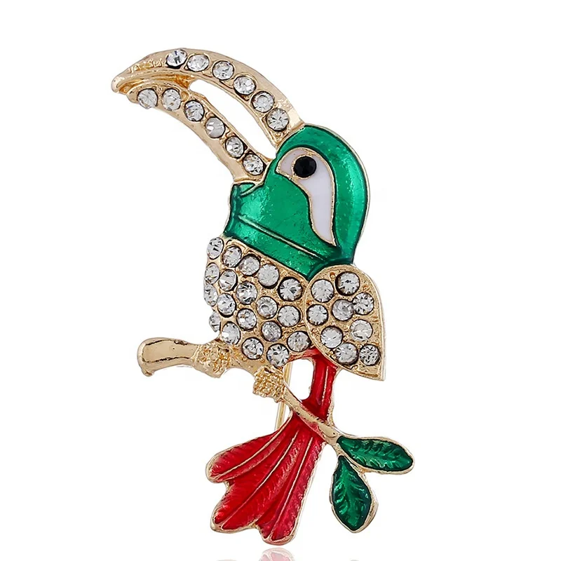 

Fashion Jewelry Cute Parrot Animal Crystal Rhinestone Women Brooch Pin, As picture