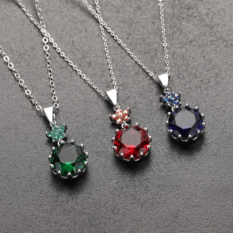 

Luxury Round Pendant Zircon Charm Necklace Fashion CZ Color Zircon Chain Necklace For Women Christmas Gift Jewelry