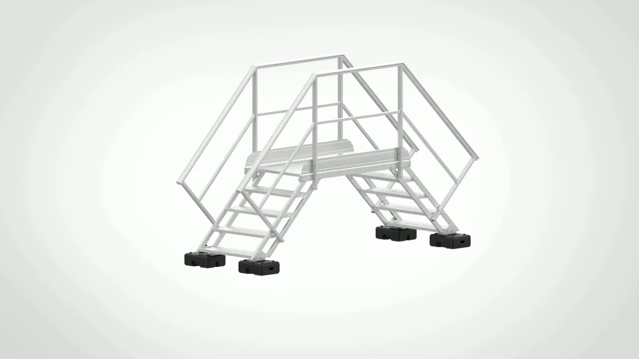 Aluminum Safe Access Crossover Ladders with Platform and Handrail for Flat  Roofs, image size:1280x720