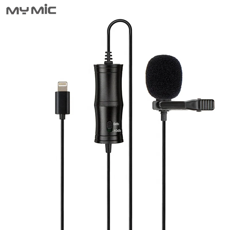 

MY MIC ALN1 Professional Lavalier Mic Stereo Audio Recording Clip Lapel Microphone with Lightning Plug 6M cable for phone, Black