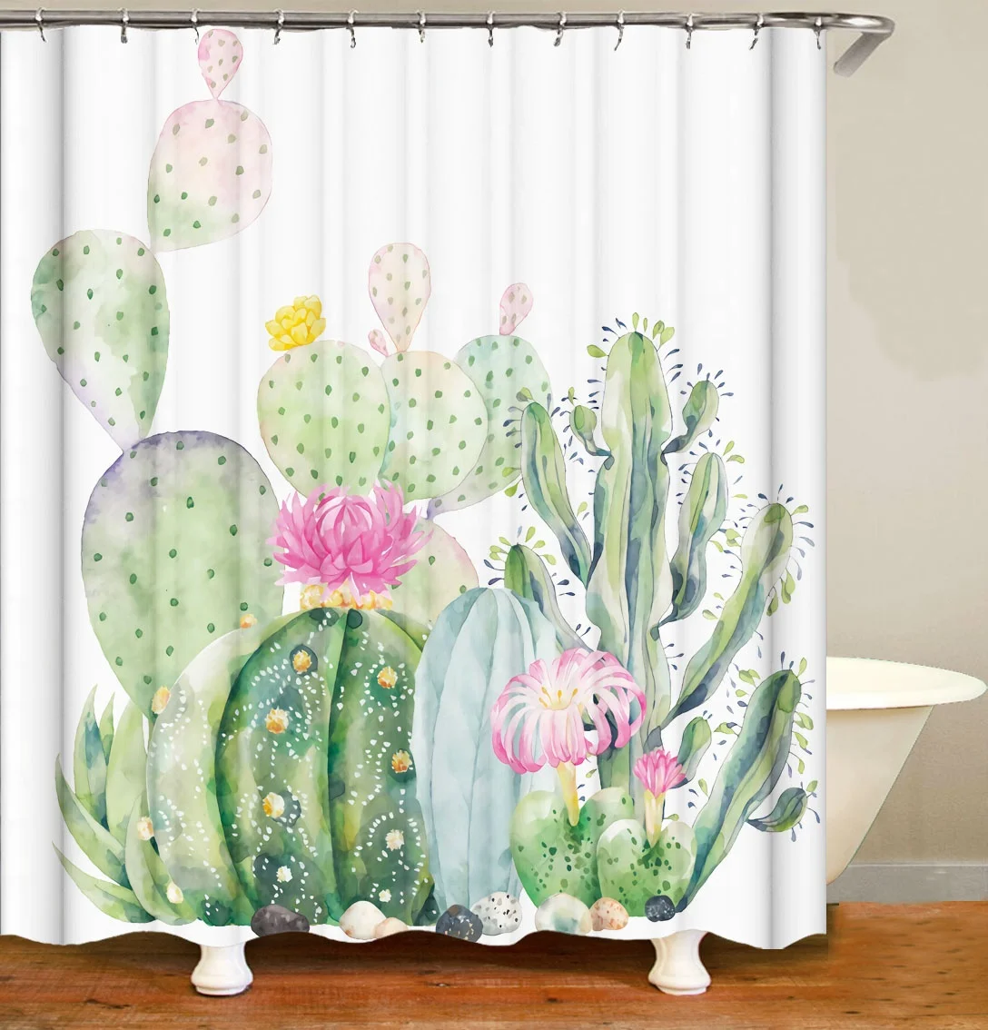 

i@home bpolyester customized green plant cactus waterproof shower curtain bathroom, Picture