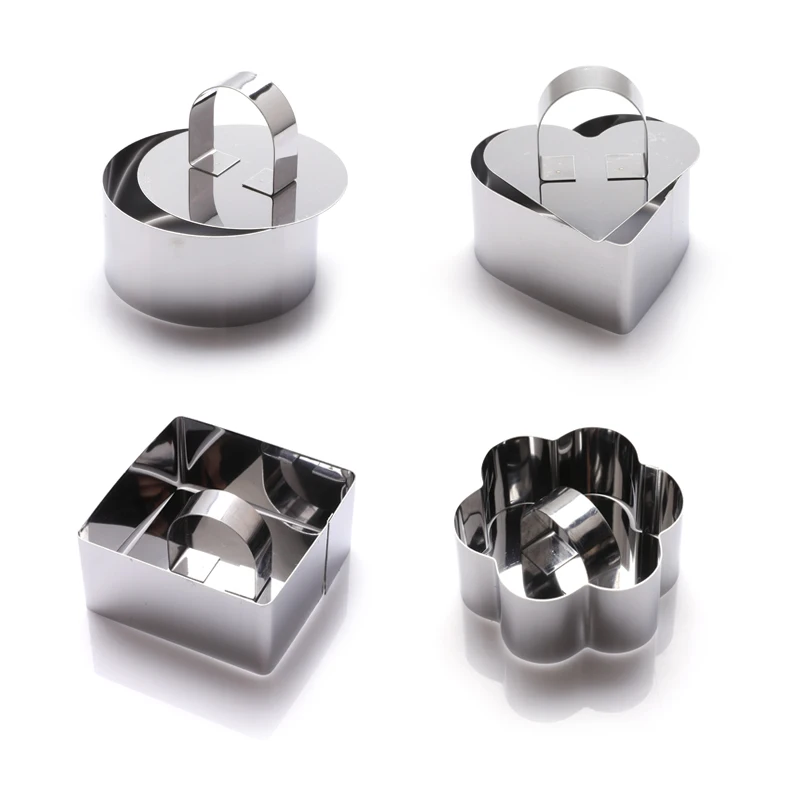 

4 Kinds Shape Stainless Steel Mousse Rings Square Round Small Baking Mold With Pusher