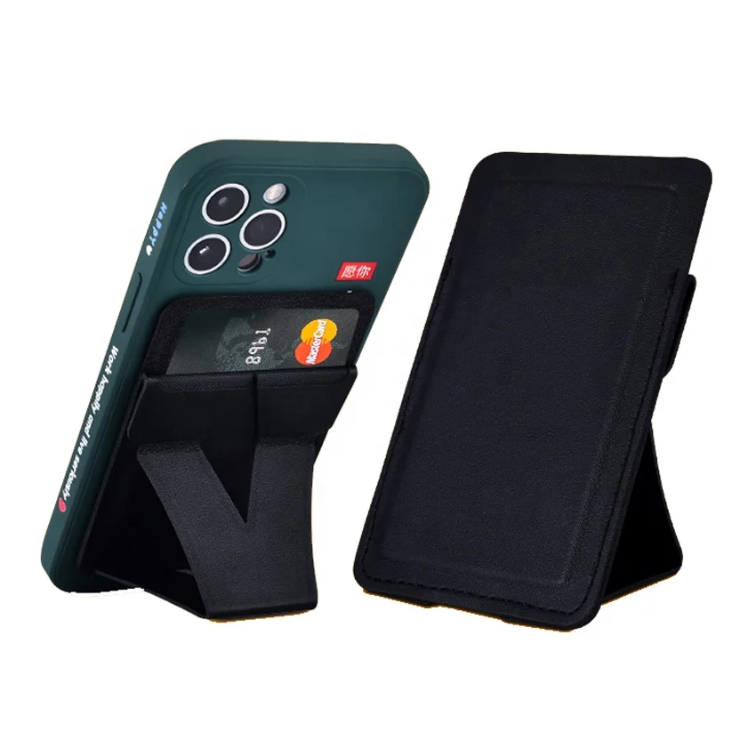 

2021 New Design Credit Card Bag Stand Folding PU Leather Magnetic Phone Holder