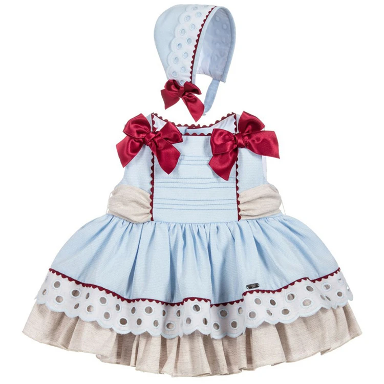 

New Summer Style Girls Spanish Dress Children Boutique Dresses with Hat Baby Smocked Clothes Set In Stock Now