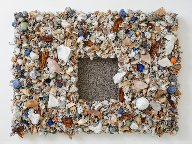 Recycled materials arranged in balanced composition