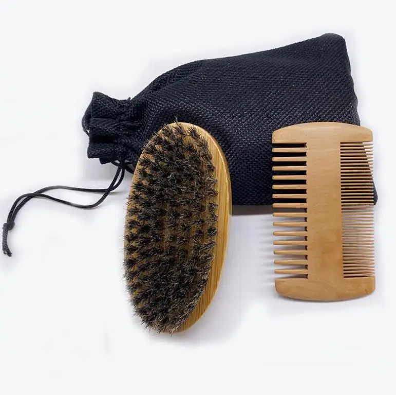

Wholesale High Quality Custom Logo Mens Beard Brush Set Wooden Beard Comb And Brush Set, Burlywood or customized