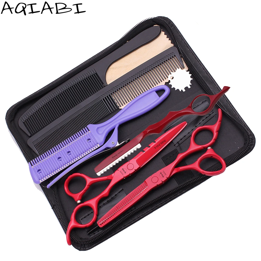 

Hair Cutting Scisors 5.5" 6'' AQIABI JP Steel Barber Scissors Hair Cutting Scissors Haircut Thinning Shears Beauty Shears A1010, Red