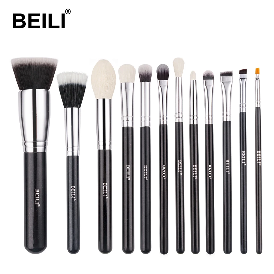 

BEILI 12pcs black private label makeup brush set professional eye shadow foundation cosmetic brush