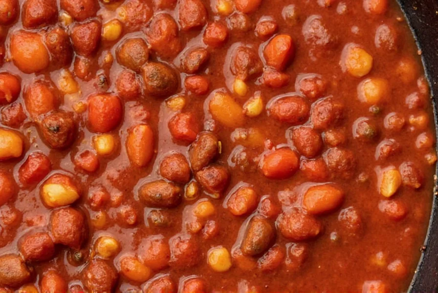 Traditional chili ingredients including dried chili peppers, cumin, and beef