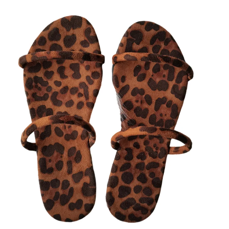 

Glitter leopard flat outdoor slip on sandals women sliders slippers summer slippers