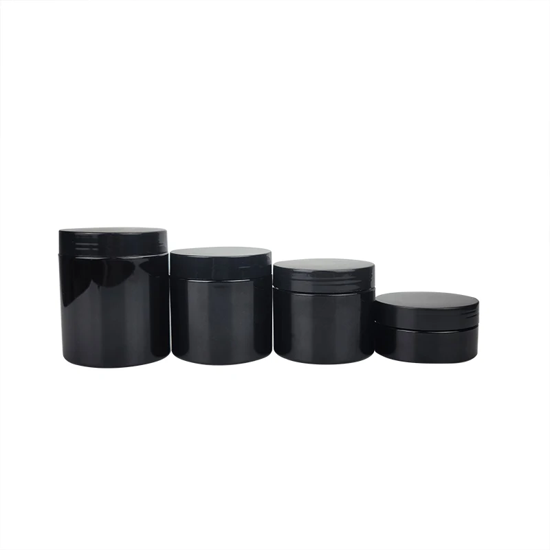 

stock empty PET Plastic 4oz 8oz 16oz Black cosmetic jar for cream cosmetic packaging containers