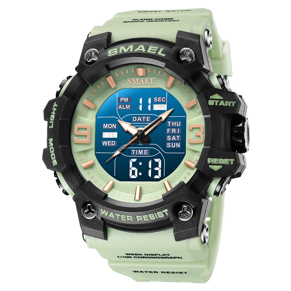 

SMAEL 8049 Watch Men New Style Digital Waterproof Sports Military Watches Men's Shock Analog Dual Display watch, 10 colors