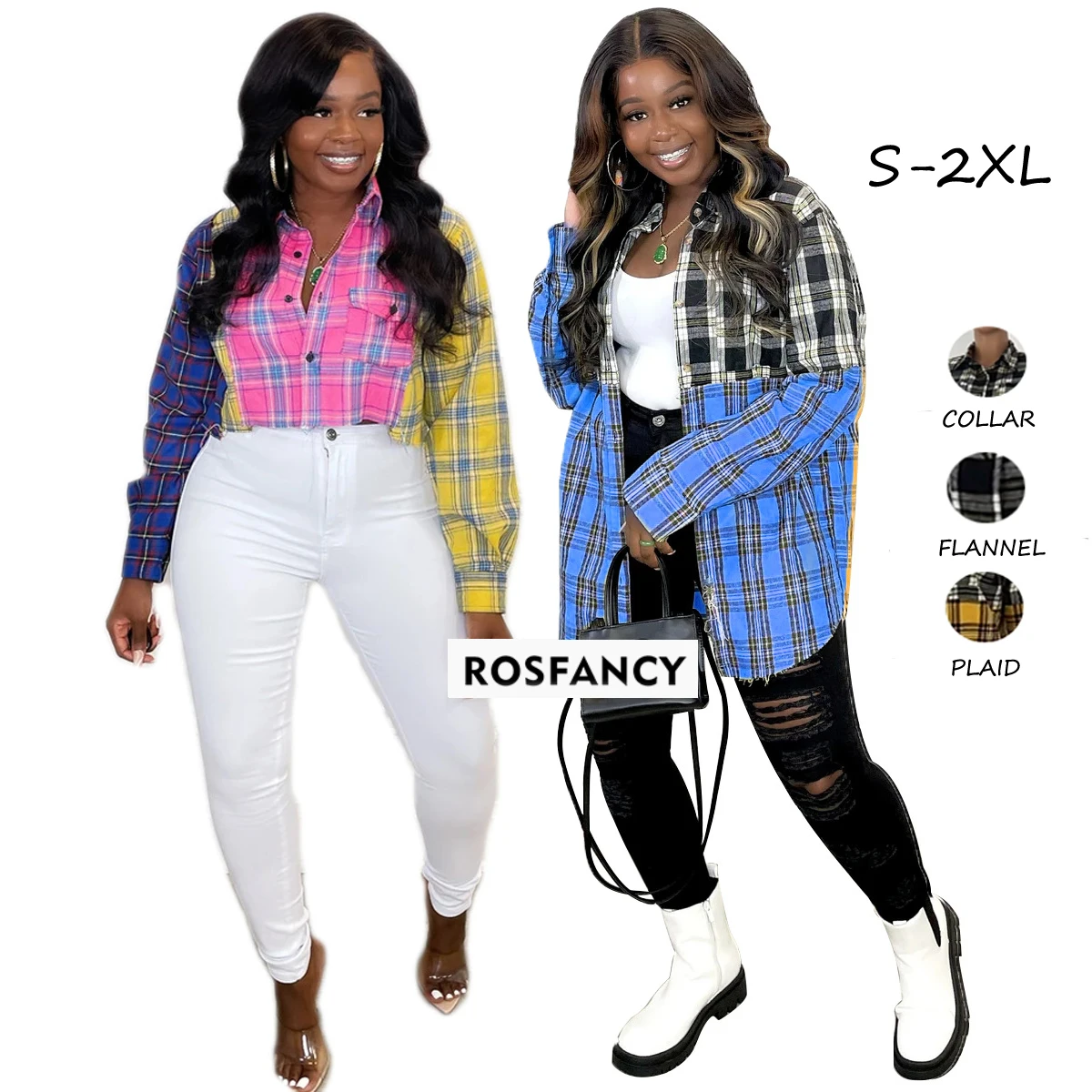 

2021 Fall Clothing Knit Plaid Shacket Flannel Shirt Sexy Women Tops Fashionable Crop Top, As picture