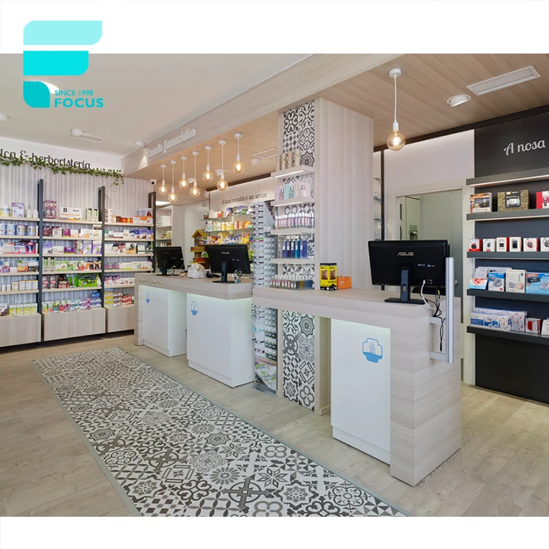 Boutique Medical Store Furniture Pharmacy Shop Interior Design Medical Store Counter Glass Pharmacy Cabinet