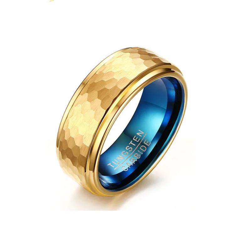 

High Quality Tungsten Carbide Carbon Fiber IP Gold Blue Plating Men Jewelry Rings