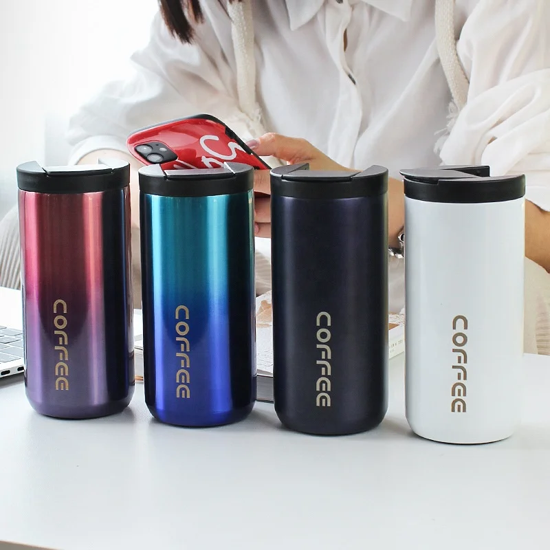 

New Wholesale High Quality 304 Stainless Steel Double Wall Portable Food Grade Travel Tumbler Vacuum Coffee Cup With Lids, Black/white