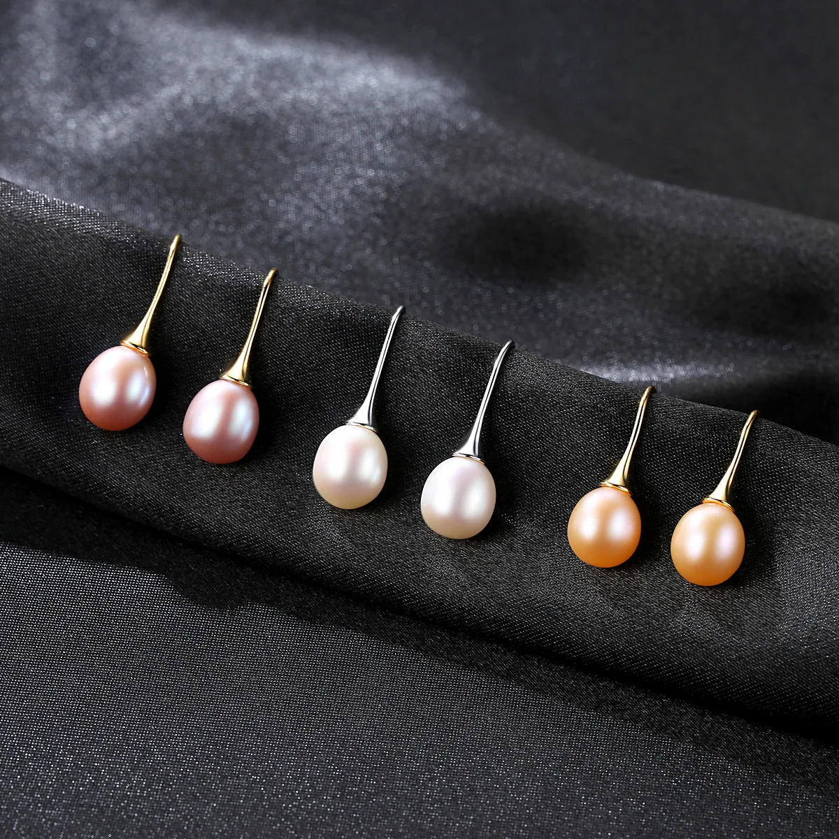 

ROMANTIC Fancy 925 Sterling Silver Simple Natural Pearl Dangle Hooks Earring