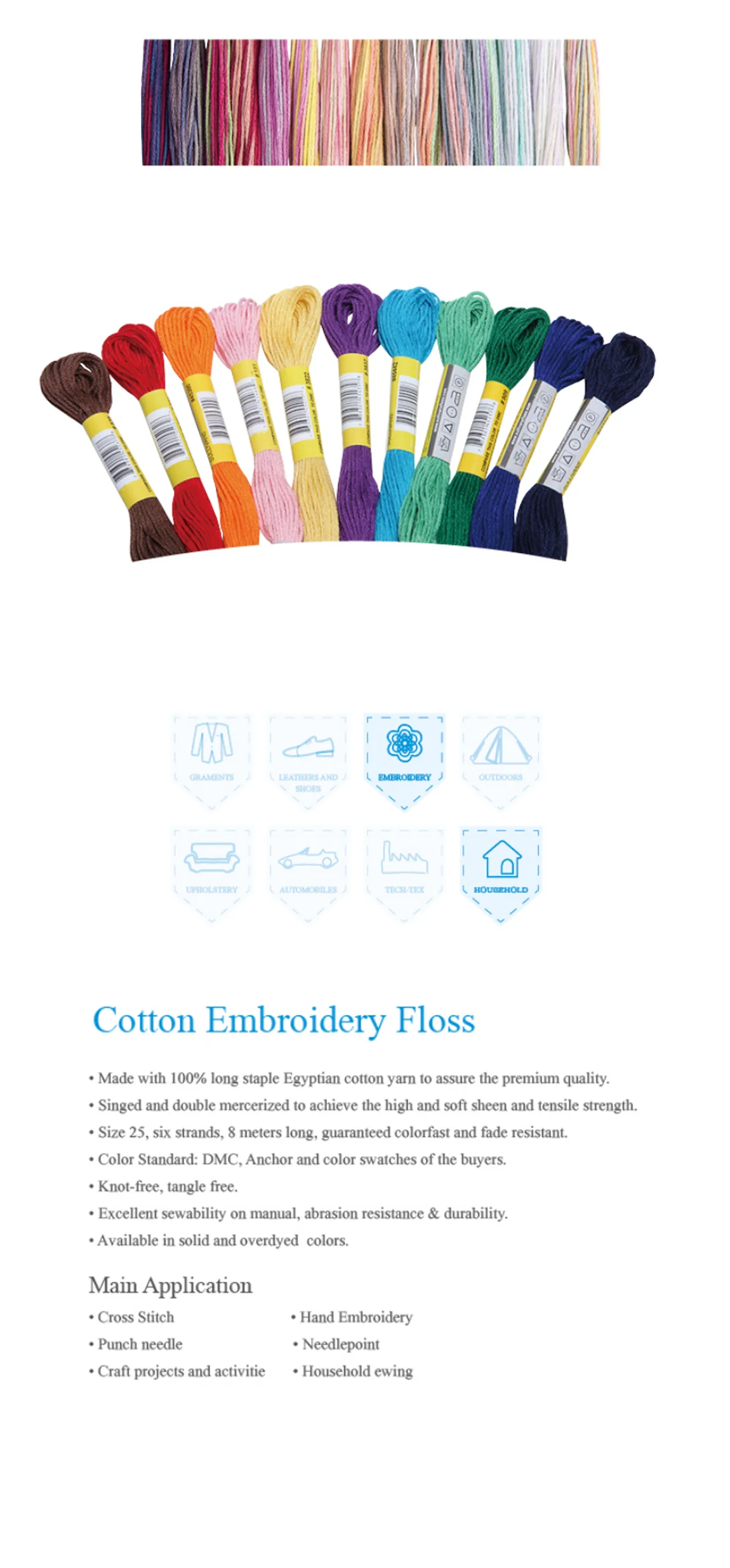 100% egyptian long fiber cotton cotton embroidery floss cross