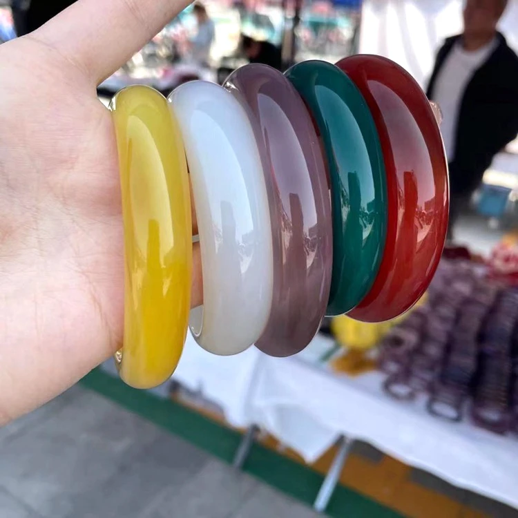 

INS natural stone women original white colorful jadeite yellow red lavendar real jade bracelet green bangles