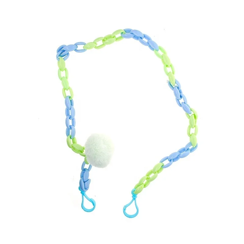 

Customized Multiple Mixed Candy Colored Acrylic Glasses Anti Slip And Face Cover Protector Chain Necklace With Pom Pom Balls, Multiple candy color