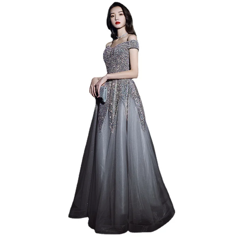 

Banquet evening gown for women 2021 new off-shoulder elegant dress long dinner gown