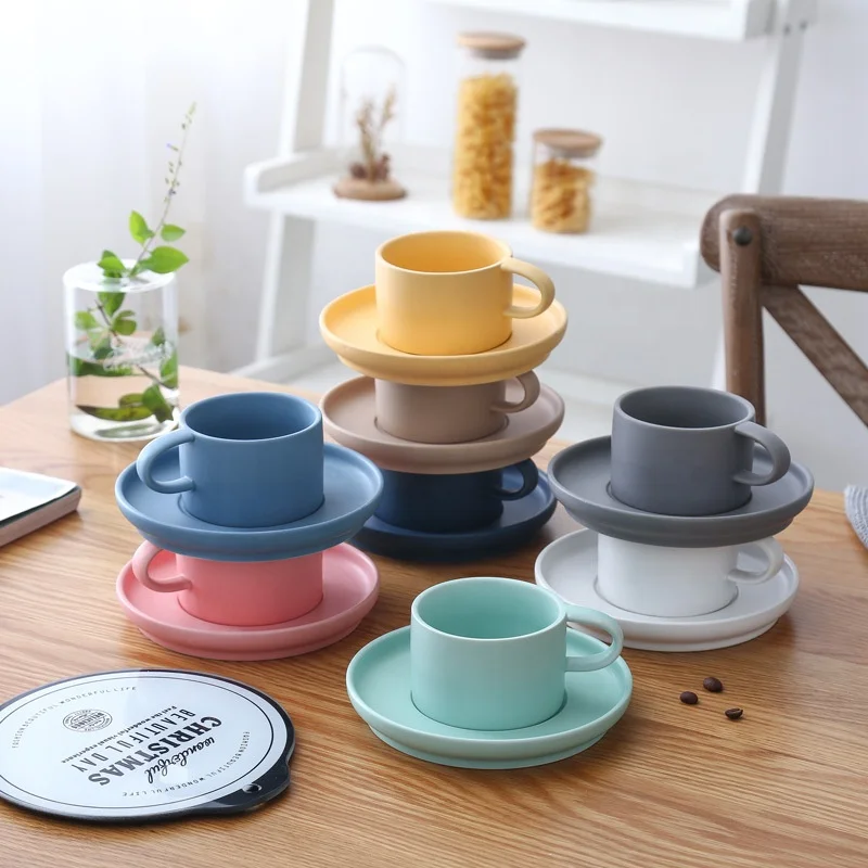 

Cheap Mini Macaron Candy Color Matte Frosted Ceramic Coffee Milk Breakfast Mug Cup And Saucer, 7 color