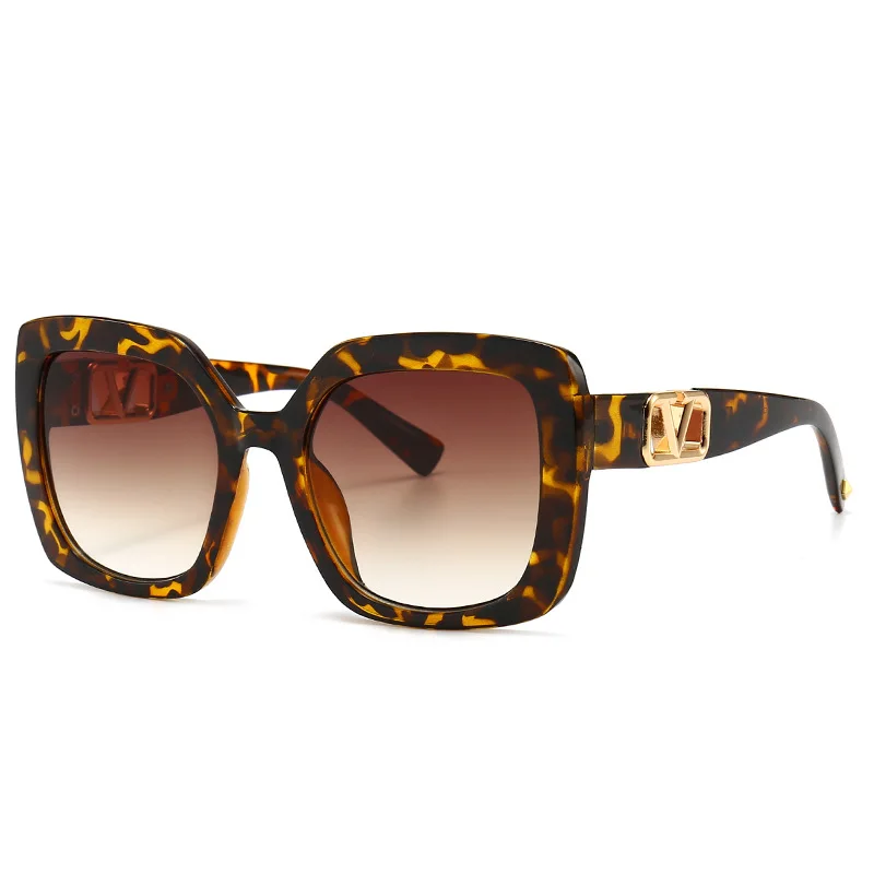 

Brand Big Frame Metal Insert Leopard Unisex Vintage Luxury Oversized Sunglasse