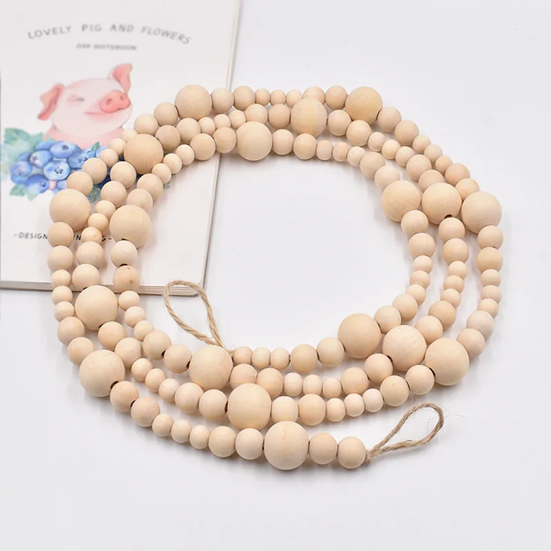 

Natural Wood Beads Chain Pendant Rustic Country Decor Home Decoration Rope Tassel Garland Wall Decoration, 36 colors