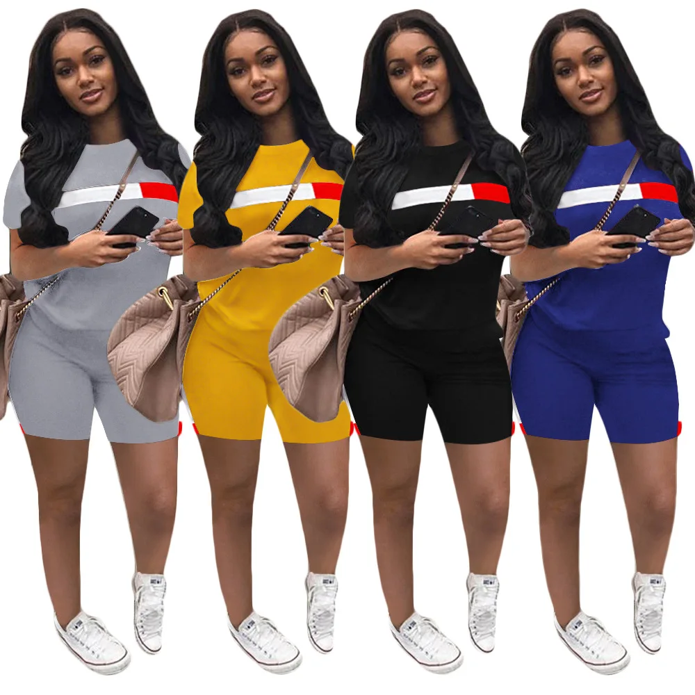 

Free customization 2022 new arrival summer solid color causal outfit jugging high elasticity 2 pieces women short pants sets