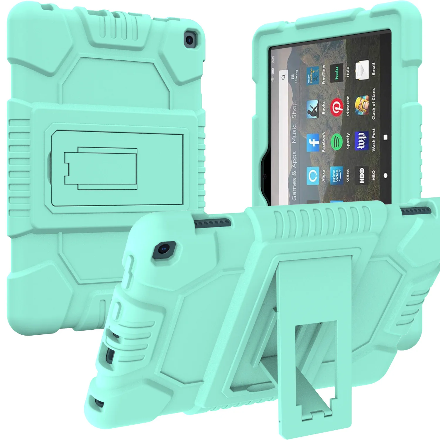 

Silicone+PC Full Body Protective Shockproof Armor Resistant Shock Absorption Tablet Cover w/ Kickstand Case for Amazon Fire HD 8