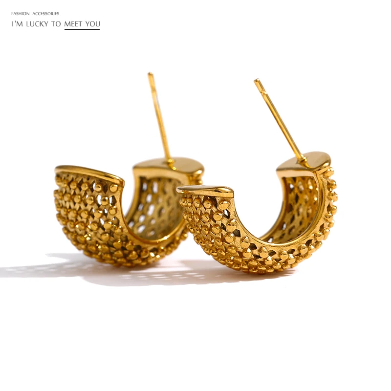 

JINYOU 911 Statement Metal Gold Geometric Women Stud Earrings Stainless Steel Unusual Earrings