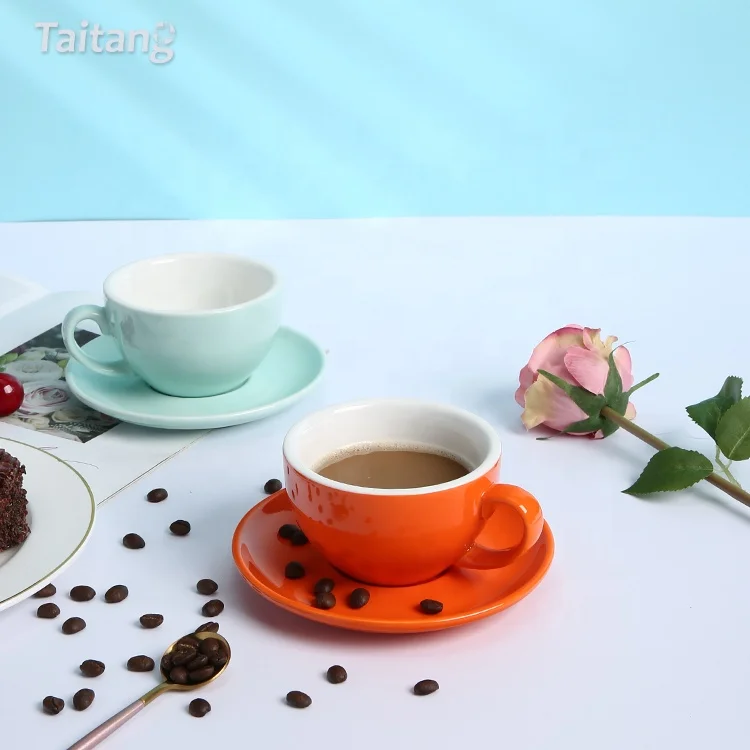 

Restaurant Cafe Colorful Porcelain Ceramic Cup And Saucer Sets, Black, blue, orange