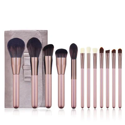 

Wholesale Professional Private Label 12Pcs Wood handle Synthetic Hair Make Up Cosmetic Makeup Brush Set, As the picture shows or customized color