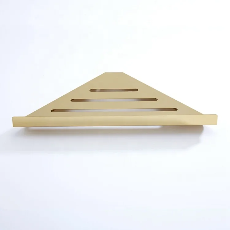 

SUS304 Stainless Steel Luxury Gold Bathroom Corner Shelf Rustproof Triangle Shower Room Kitchen Commodity Rack Basket Organizer