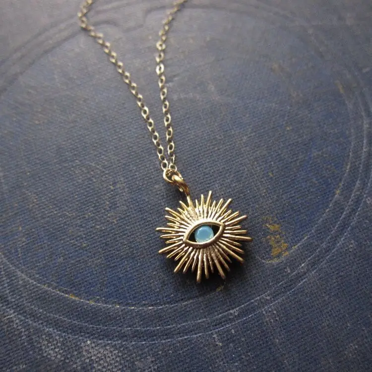 

LS-A2429 gold charm necklace,dainty turquoise pendant necklace,gold devil eye celestial necklace