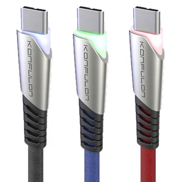 

Konfulon Fast Charging Nylon Braided Charger Cable with LED Light USB Data Cables for Samsung Galaxy, Blue/black/red