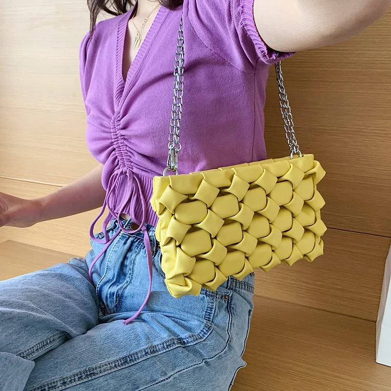 

latest woven ruffles purses shoulder bag women pu chain handbags, Picture
