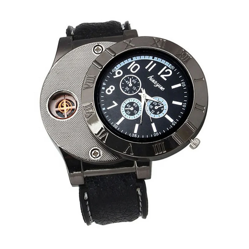 

Multifunctional Smart Quartz Watch And Rechargeable USB Cigarette Lighter Electric Lighter Wrist Watch Wholesale, Black / brown