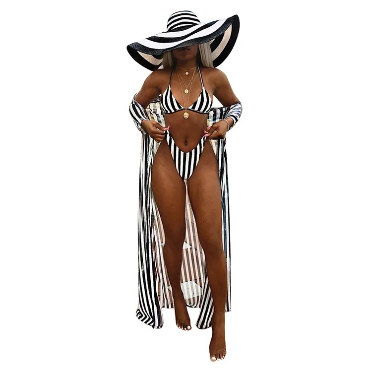 

Summer beachwear cover up bikini set sexy 3 piece bathing suit woman