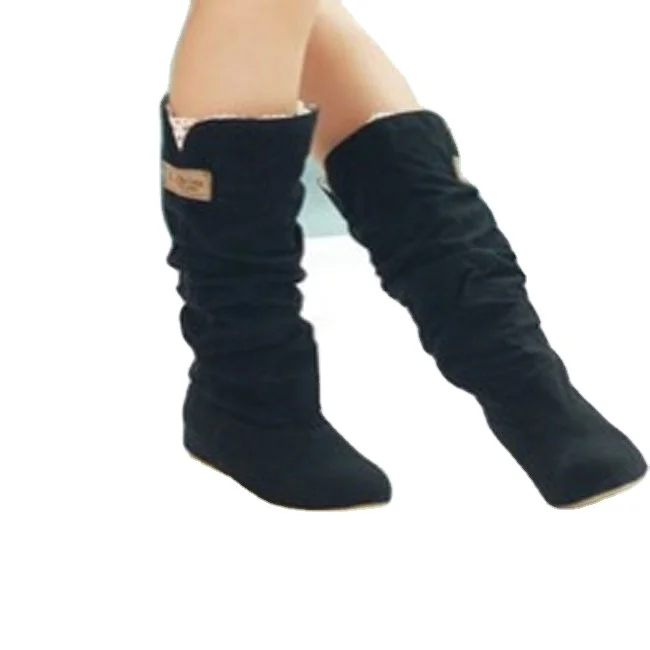 

New pleated lace Amazon plussize Wish Multicolor boots flat student high boots, As shown in figure