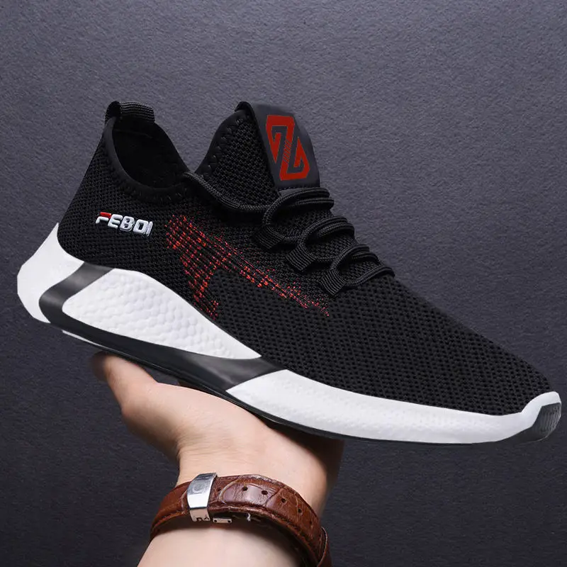

Free sample 2021 low price men's summer casual shoes factory wholesale mesh sneakers breathable rubber sport shoes for man, Black-white, black-red