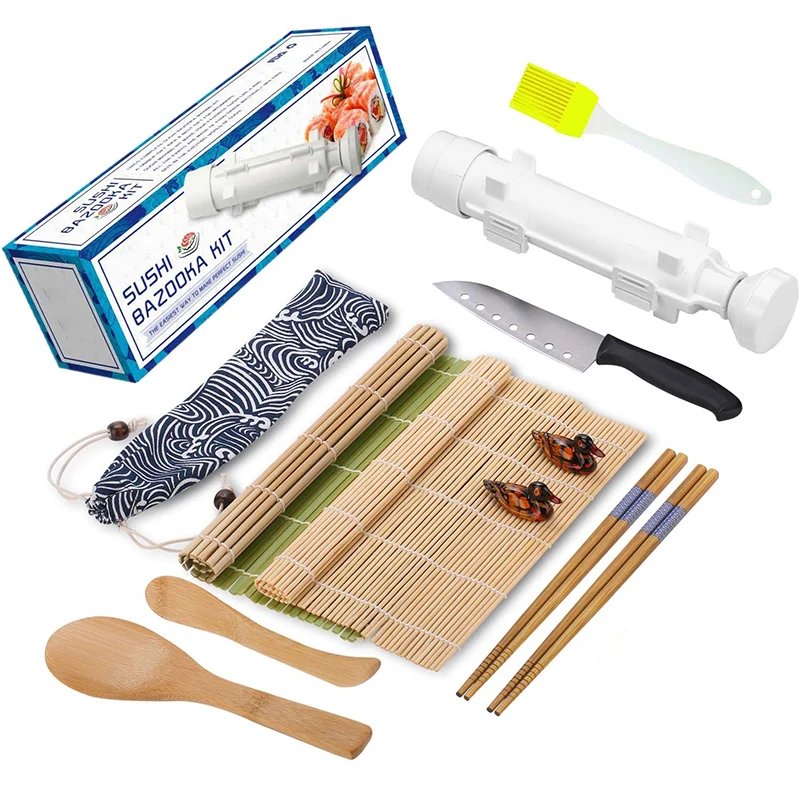 

comida china Professional Kitchen, Non Stick Bamboo Sushi Making Kit pro Equipment With Bazooka/, Natural color