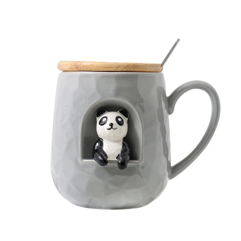 

Creative Cute Cartoon Embossed Animal Coffee Mug Ceramic Breakfast Milk Cup, As picture show