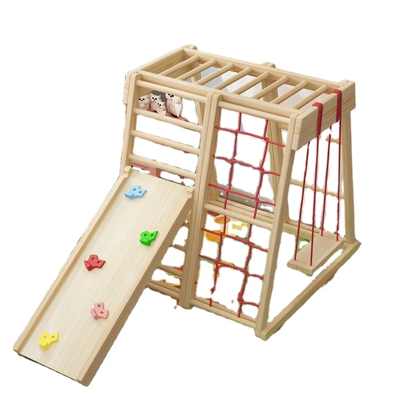 

Kindergarten Wooden Children Climbing Frame With Swing Slide for kids, Customized color option