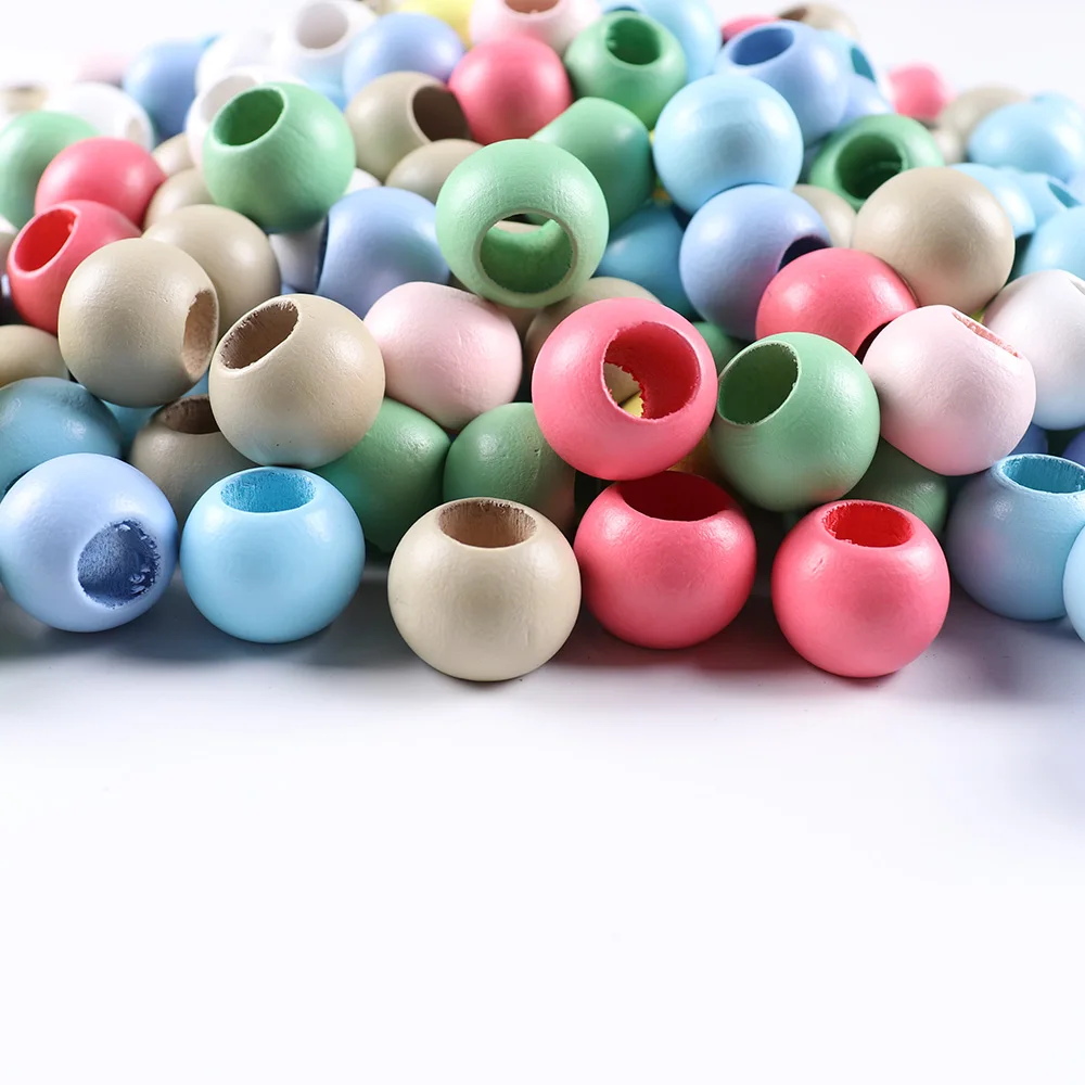 

Wooden Beads Environmentally Friendly Color  Round Ball Spacer Beading Natural Big Hole Wood Beads For Jewelry Making DIY, Colorful